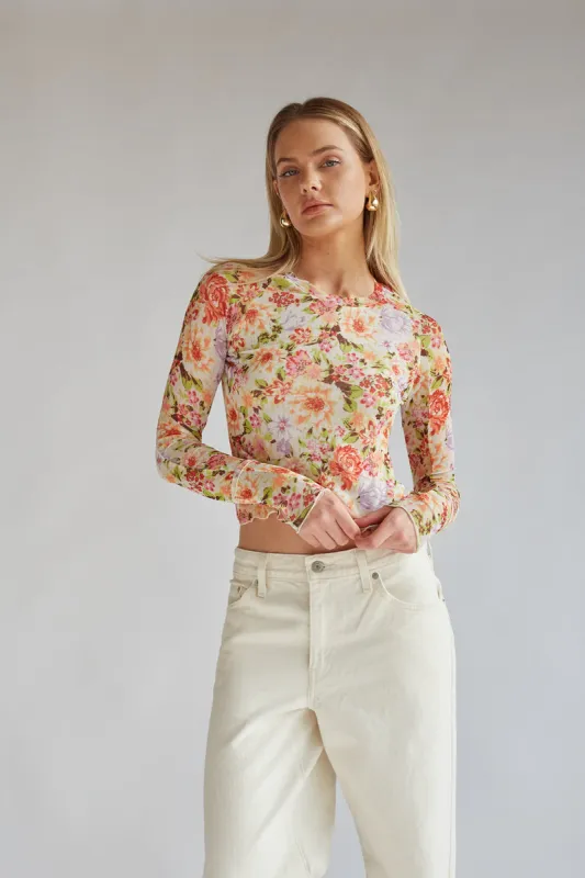 Summer Floral Mesh Long Sleeve Top sold by American Threads