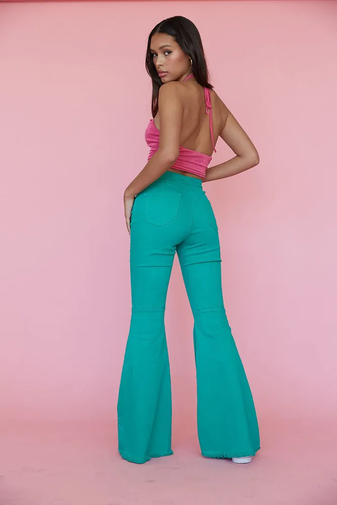 Niles Distressed Flare Jeans in Green sold by American Threads product image thumbnail 5