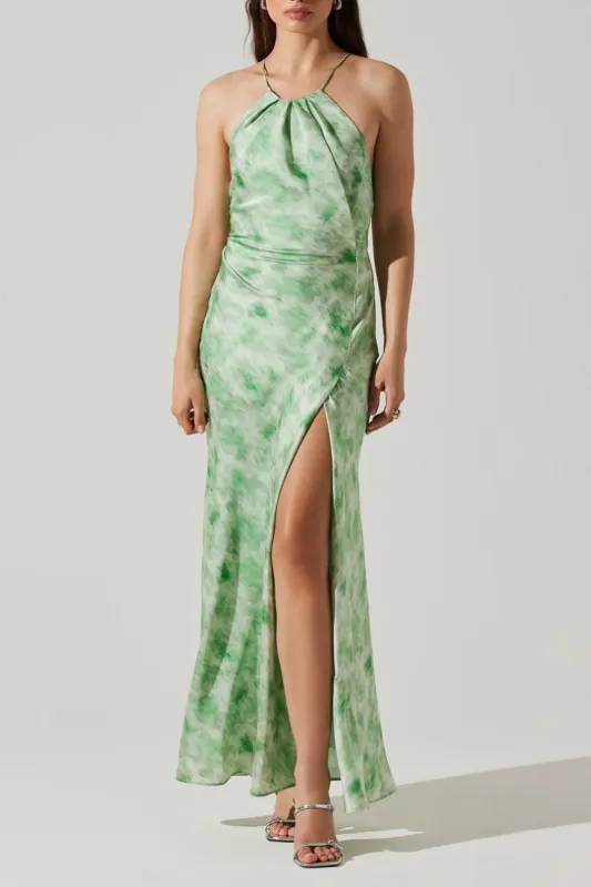 ASTR Elynor Halter Satin Maxi Dress sold by American Threads