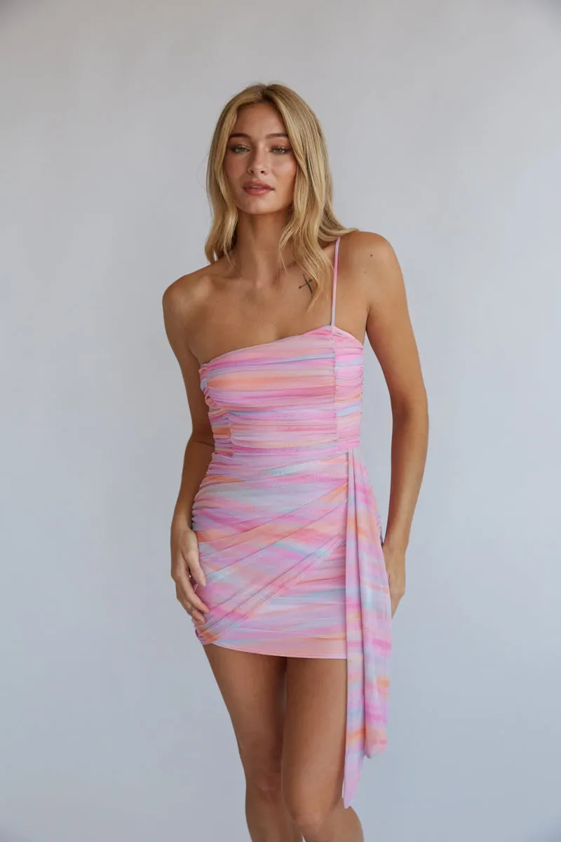 Dani One Shoulder Mesh Bodycon Mini Dress sold by American Threads