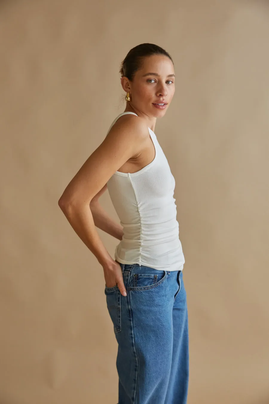 Juno Ruched Ribbed Tank Top sold by American Threads product image thumbnail 4