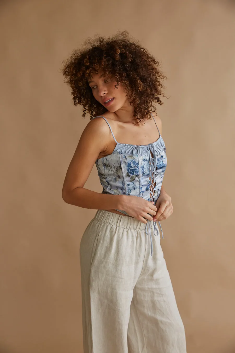 Delphine Lace Up Floral Satin Corset Top sold by American Threads product image thumbnail 5