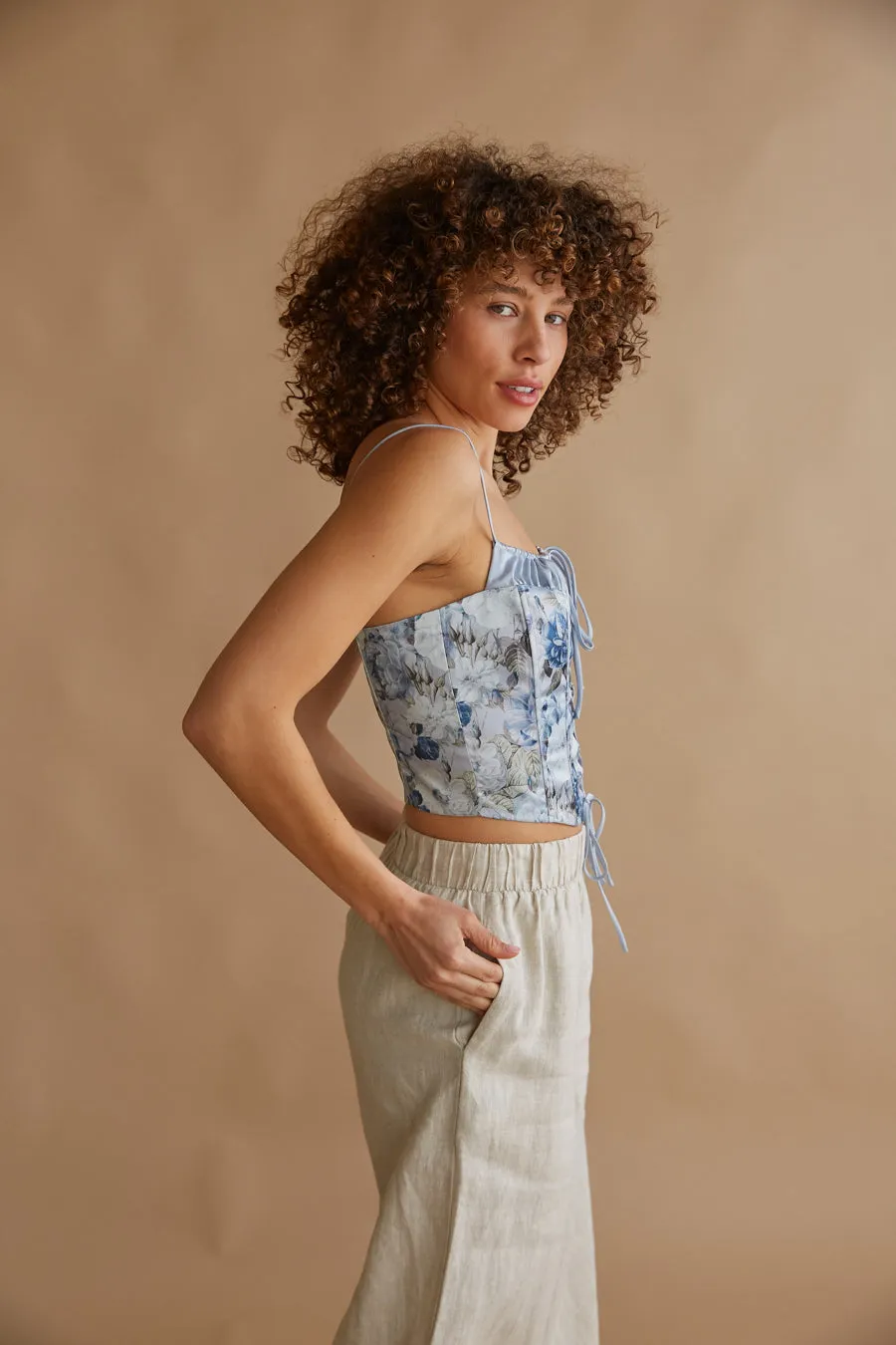 Delphine Lace Up Floral Satin Corset Top sold by American Threads product image thumbnail 3