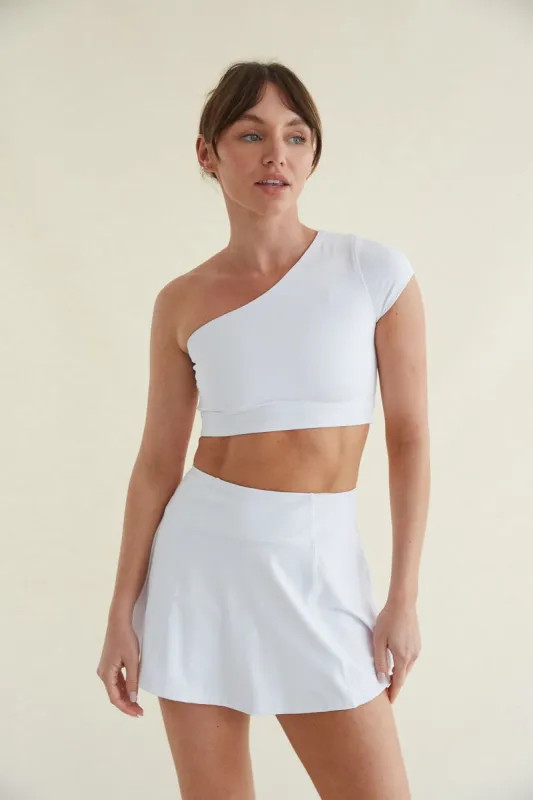 Mia Smoothing One Shoulder Crop Top in White sold by American Threads