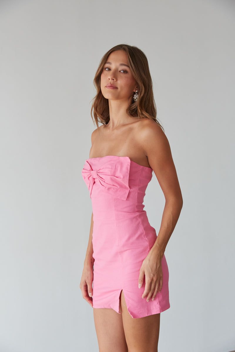 Mina Strapless Bow Dress in Pink sold by American Threads product image thumbnail 6