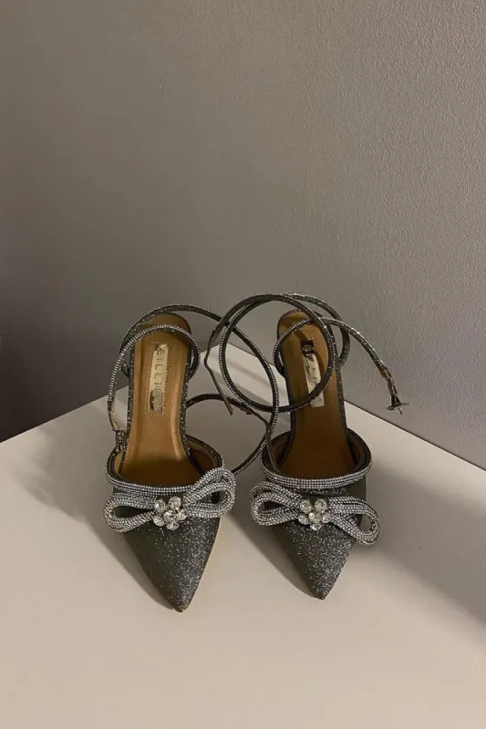 Elope Rhinestone Heel in Silver Glitter sold by American Threads