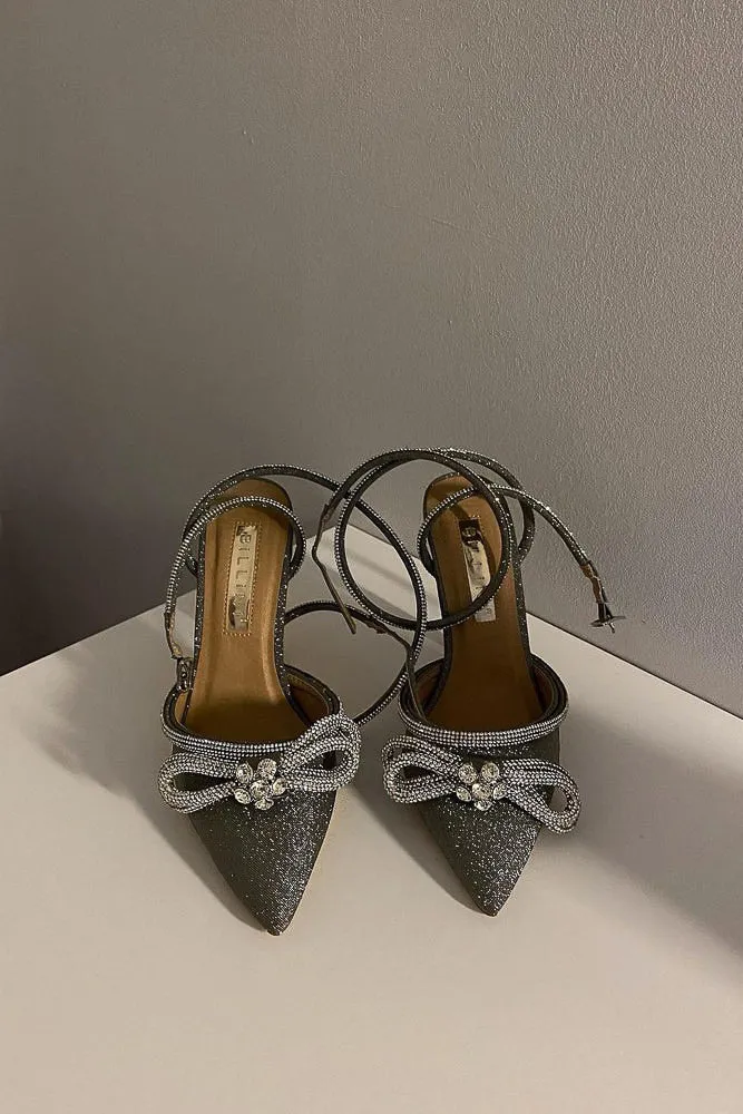 Elope Rhinestone Heel in Silver Glitter sold by American Threads