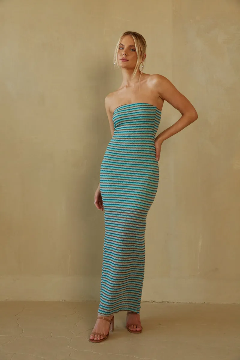 Gwendolyn Strapless Striped Knit Midi Dress sold by American Threads
