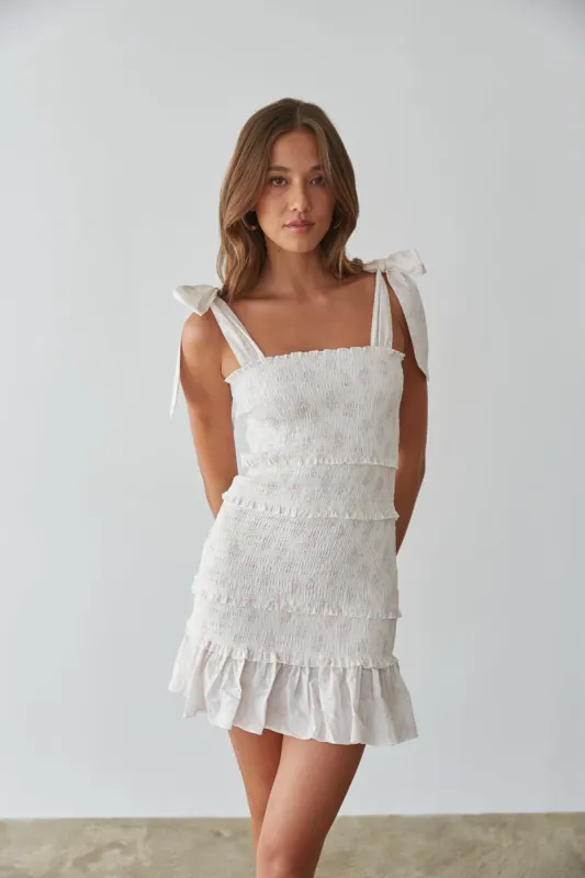 Everleigh Floral Smocked Tie Strap Mini Dress sold by American Threads