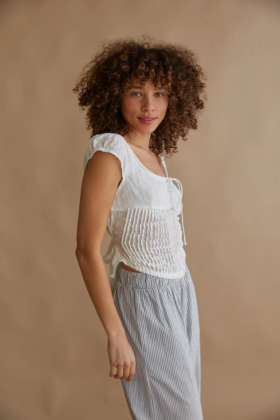 Fern Pleated Eyelet Button Up Blouse sold by American Threads product image thumbnail 3