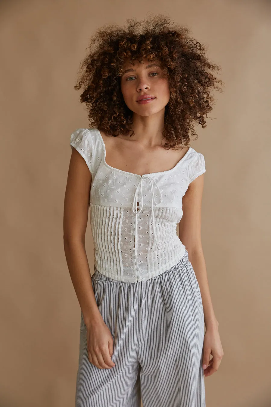 Fern Pleated Eyelet Button Up Blouse sold by American Threads