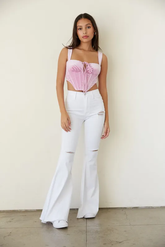 Niles Distressed Flare Jeans in White sold by American Threads