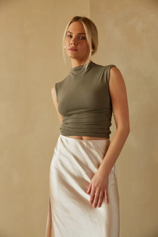 Taylor Ruched High Neck Tank Top sold by American Threads