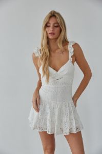 Liliana Lace Mini Dress in White sold by American Threads