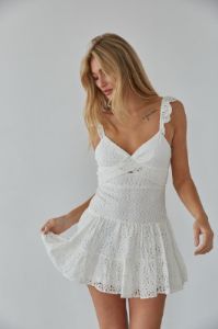 Liliana Lace Mini Dress in White sold by American Threads