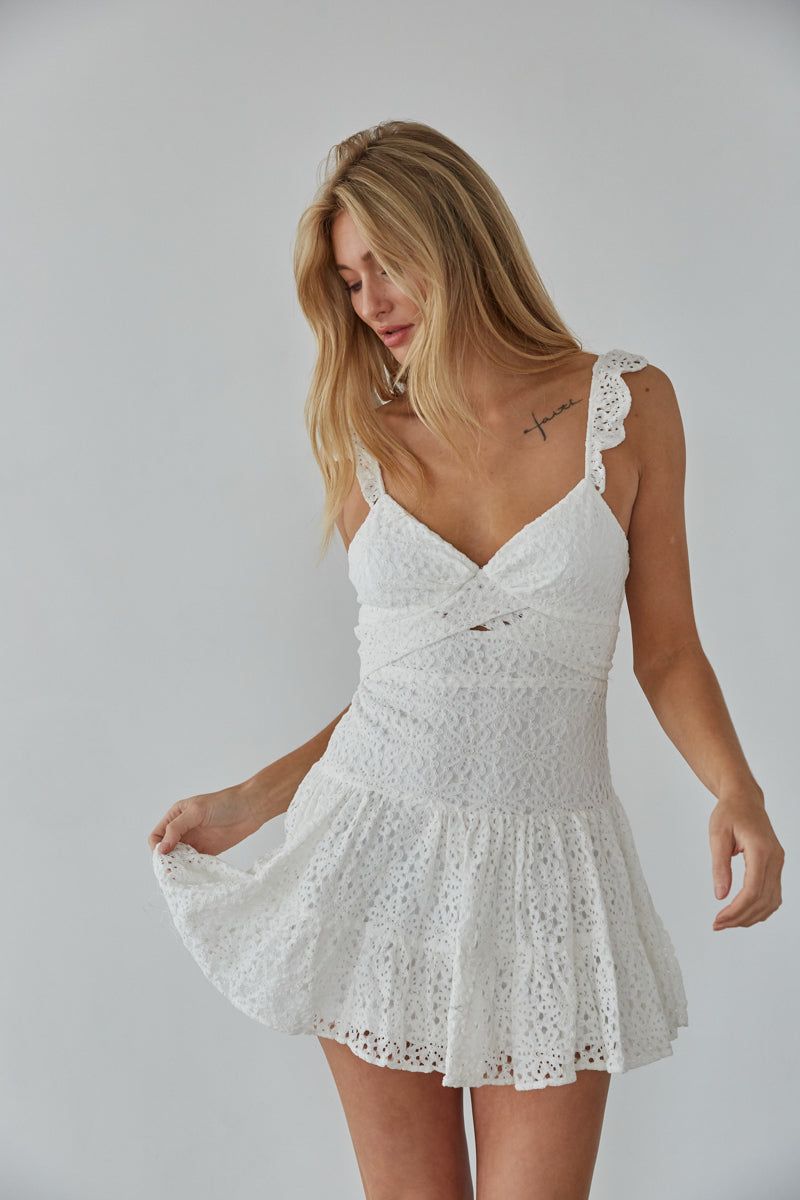 Liliana Lace Mini Dress in White sold by American Threads