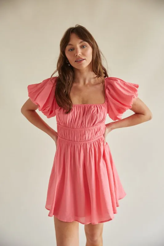Santal Puff Babydoll Dress in Pink sold by American Threads