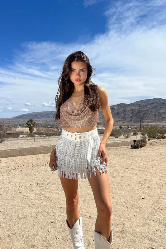 Khloe Rhinestone Fringe Mini Skort sold by American Threads