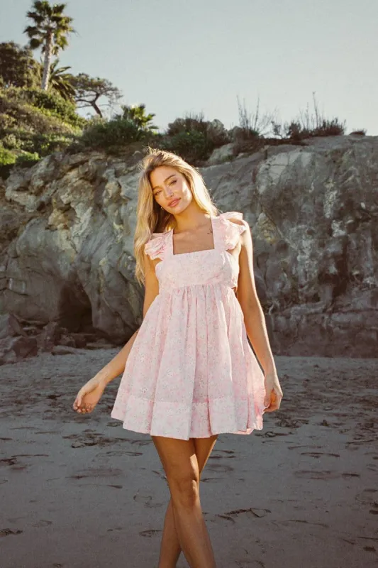 Cara Floral Eyelet Flutter Sleeve Babydoll Mini Dress sold by American Threads