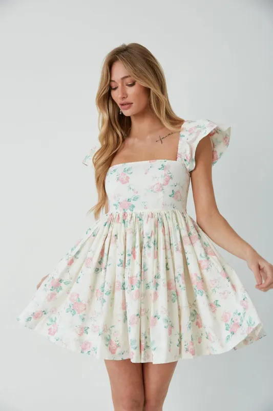 Sofie Floral Flutter Sleeve Babydoll Mini Dress sold by American Threads