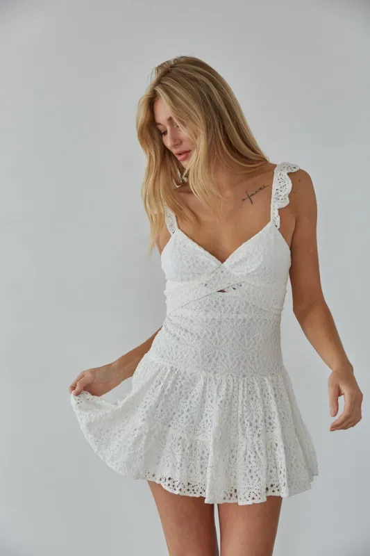Liliana Lace Mini Dress in White sold by American Threads