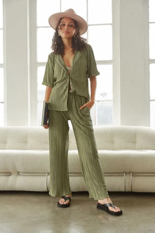 Elisa Wide Leg Plissé Pant sold by American Threads