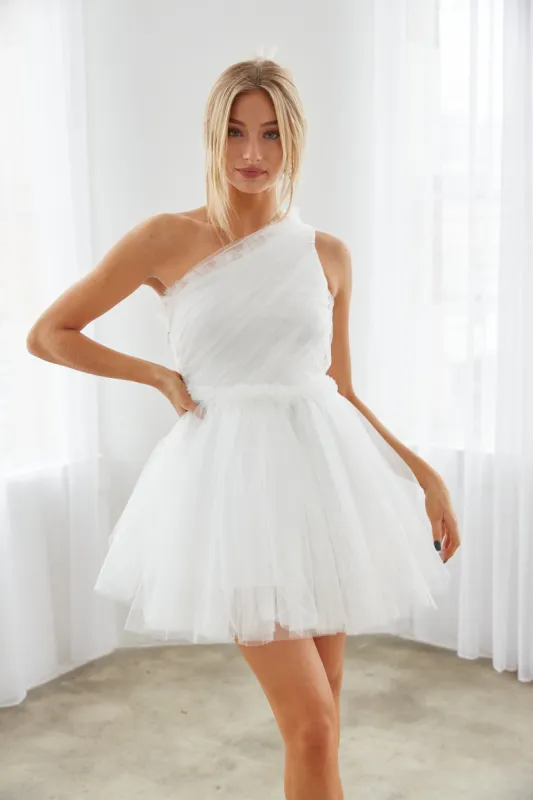 Azalea One Shoulder Tulle Dress in White sold by American Threads