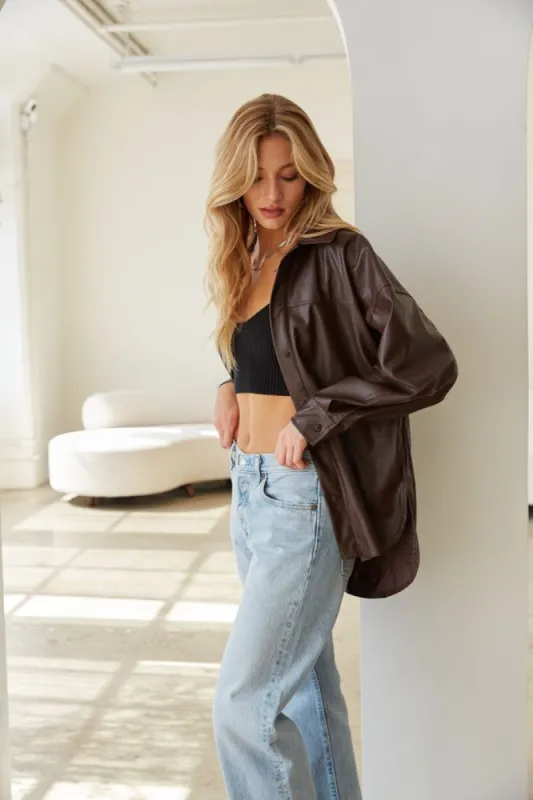 Lottie Faux Leather Shacket sold by American Threads