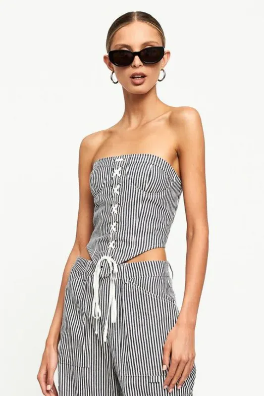 East Gate Corset in Navy Pinstripe sold by American Threads