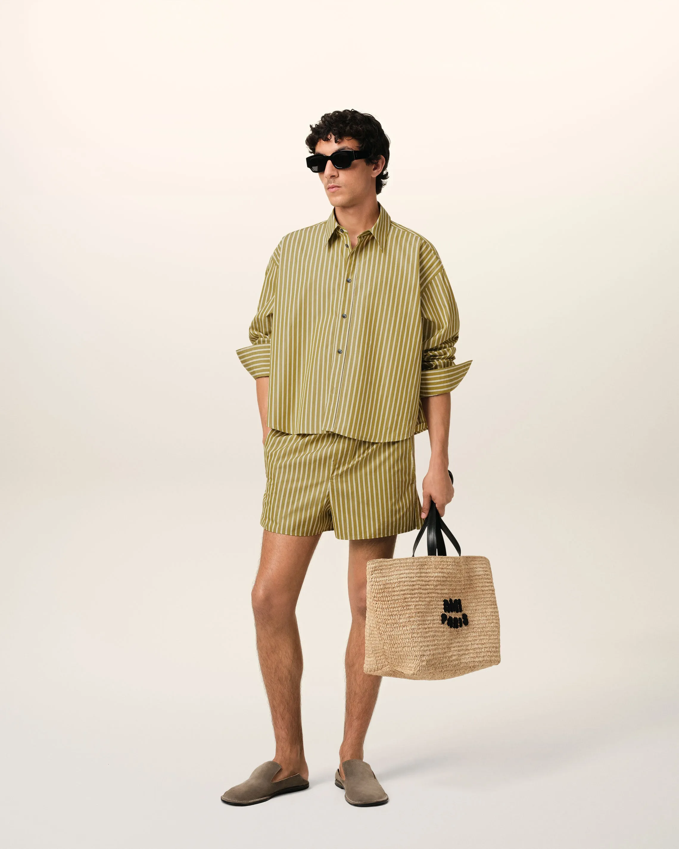 Chemise Kaki Cropped Oversize En Coton sold by Ami