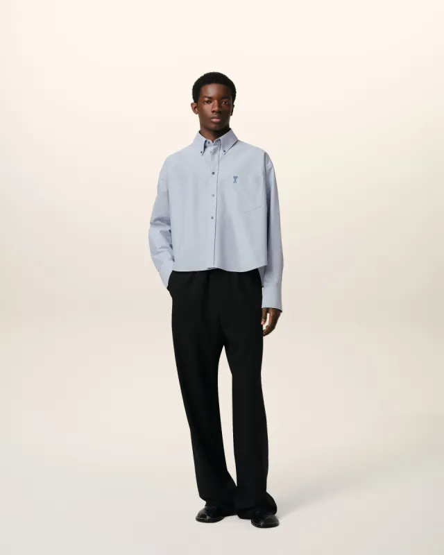 Chemise Bleue Cropped Oversize Col Boutonné En Coton sold by Ami
