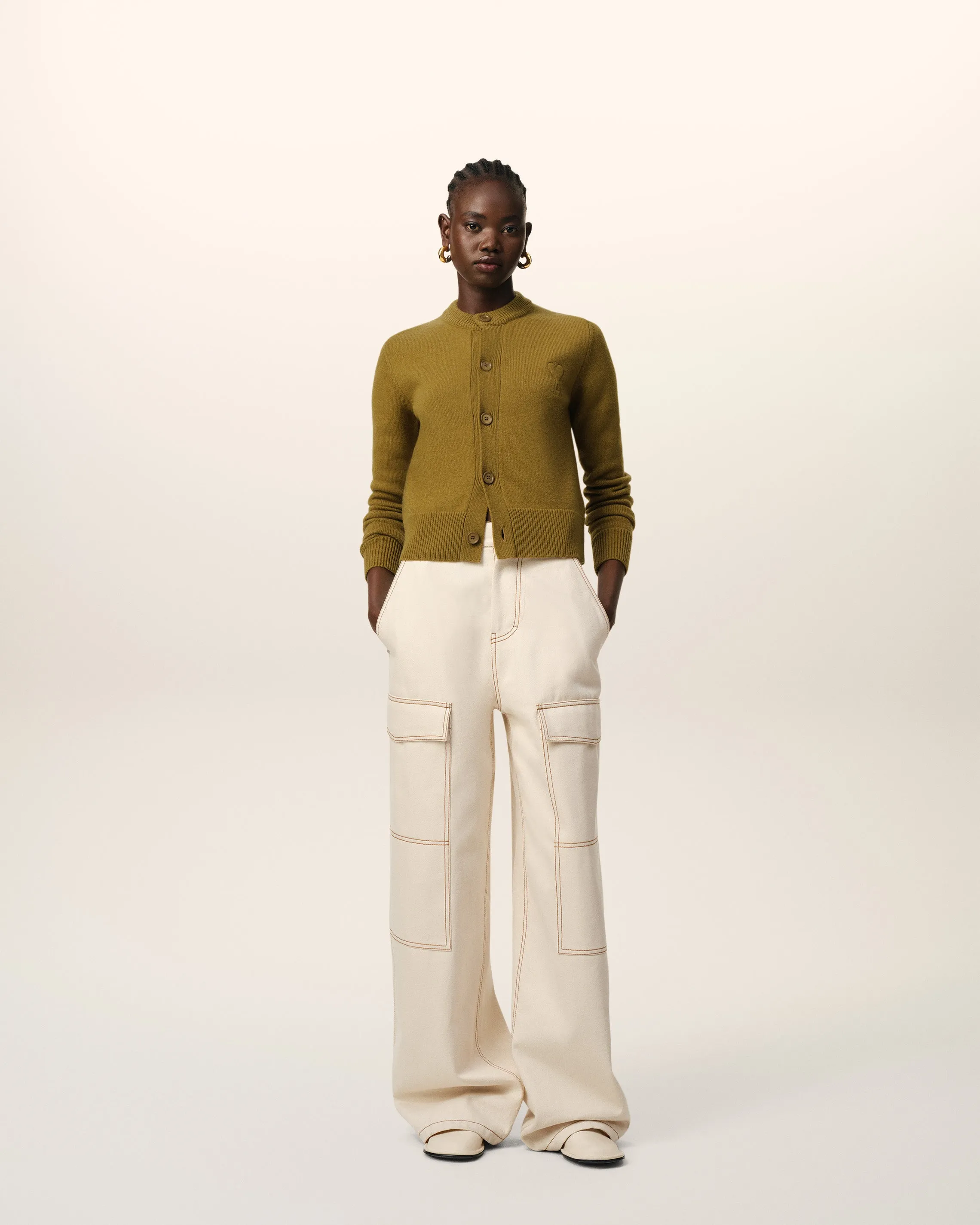 Cardigan Kaki Col Rond Ami de Coeur En Laine sold by Ami