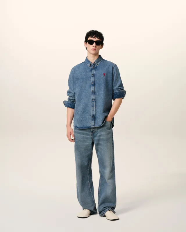 Chemise Bleue Col Boutonné Ami de Coeur En Denim sold by Ami