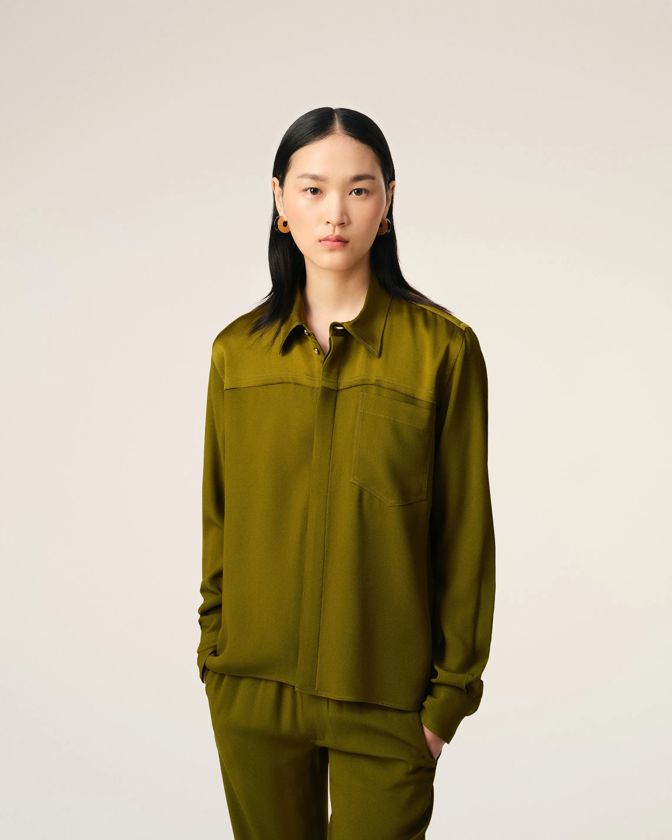 Chemise Haut Contraste En Kaki Manches Longues sold by Ami product image thumbnail 3