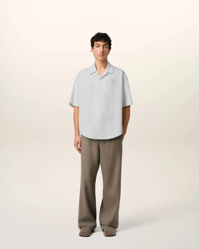 Chemise Bleue Manches Courtes Col Requin En Coton sold by Ami