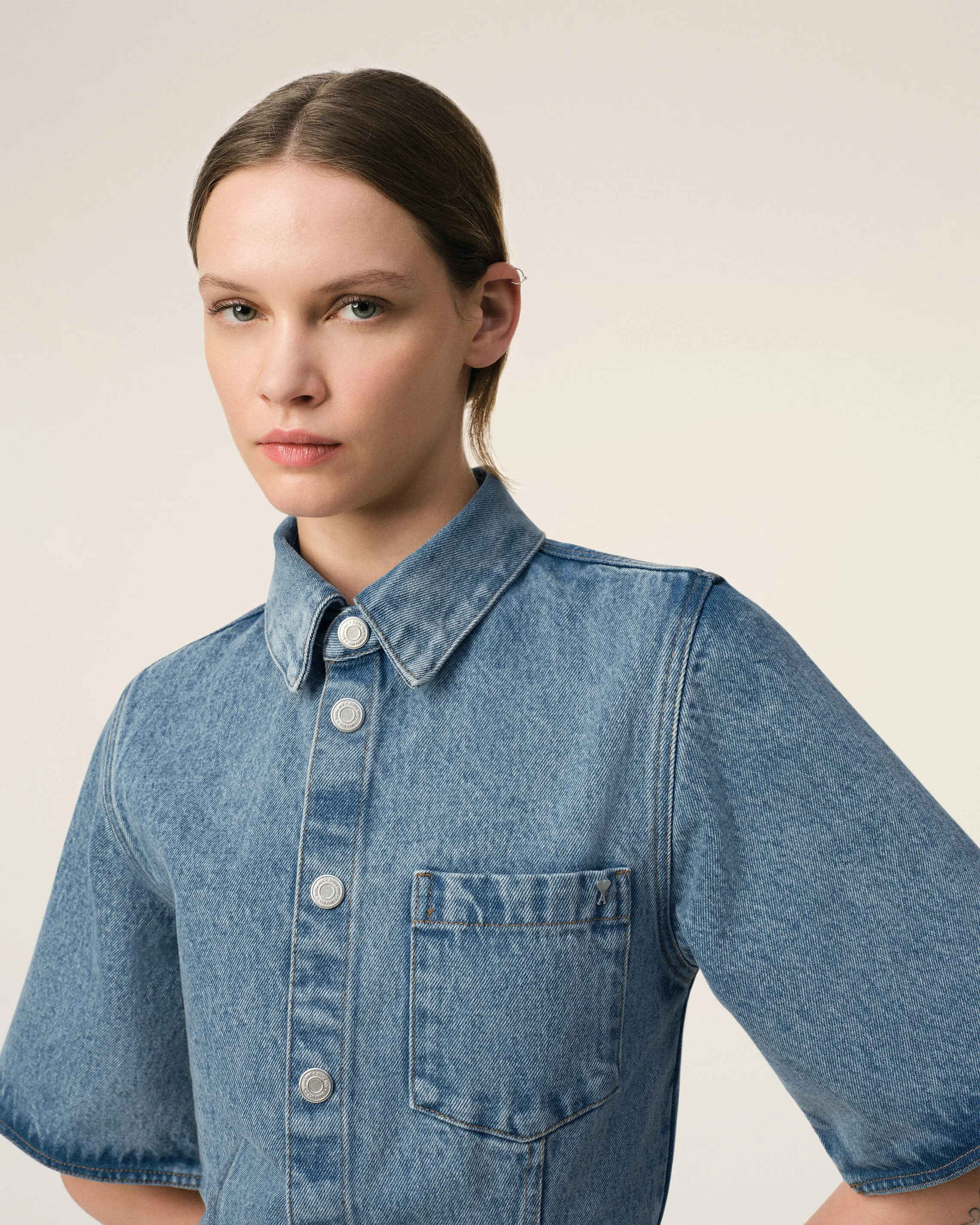 Robe Chemise Bleue Manches Courtes En Coton sold by Ami product image thumbnail 4