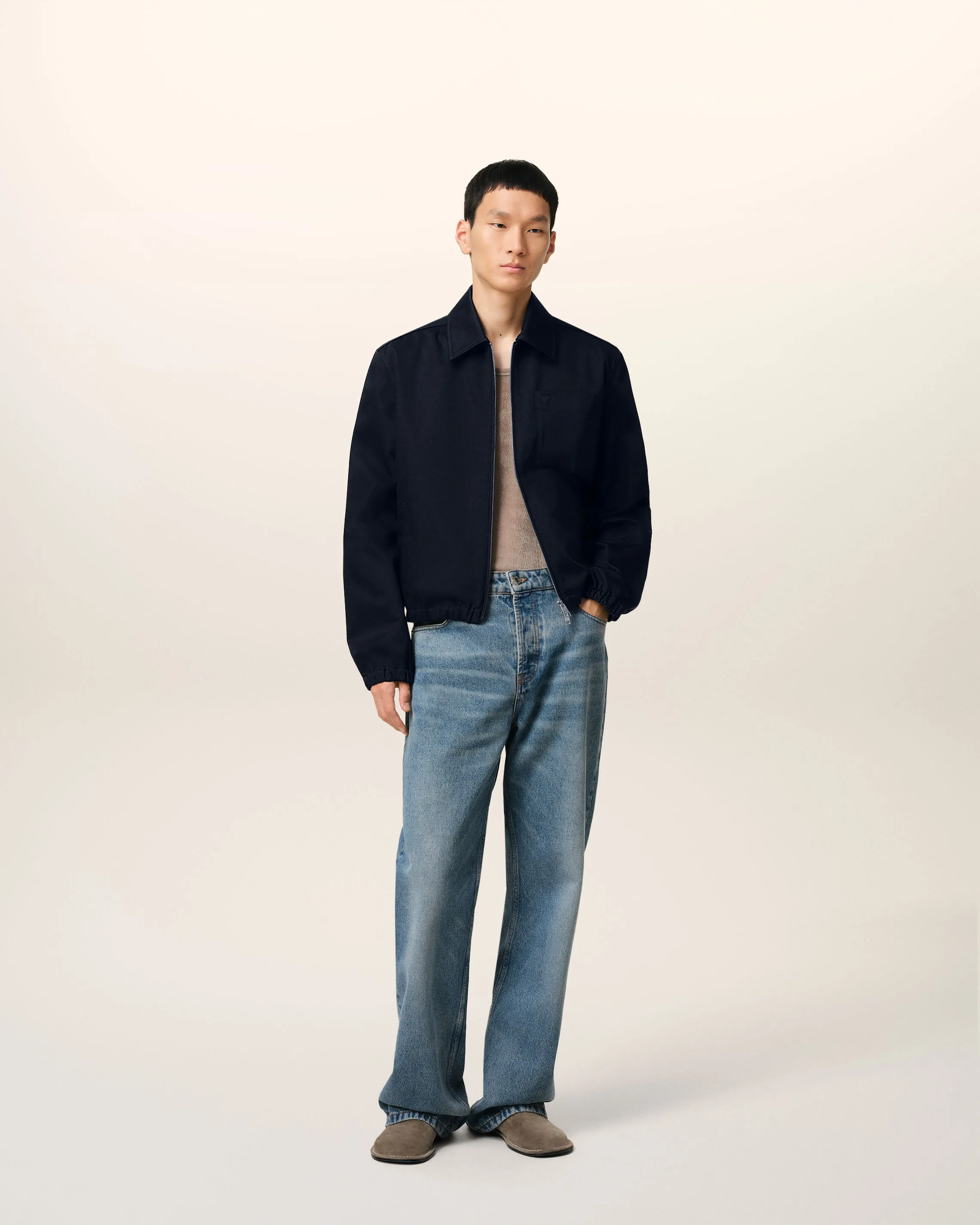 Blouson Bleu Marine Zippé Ami de Coeur En Coton sold by Ami