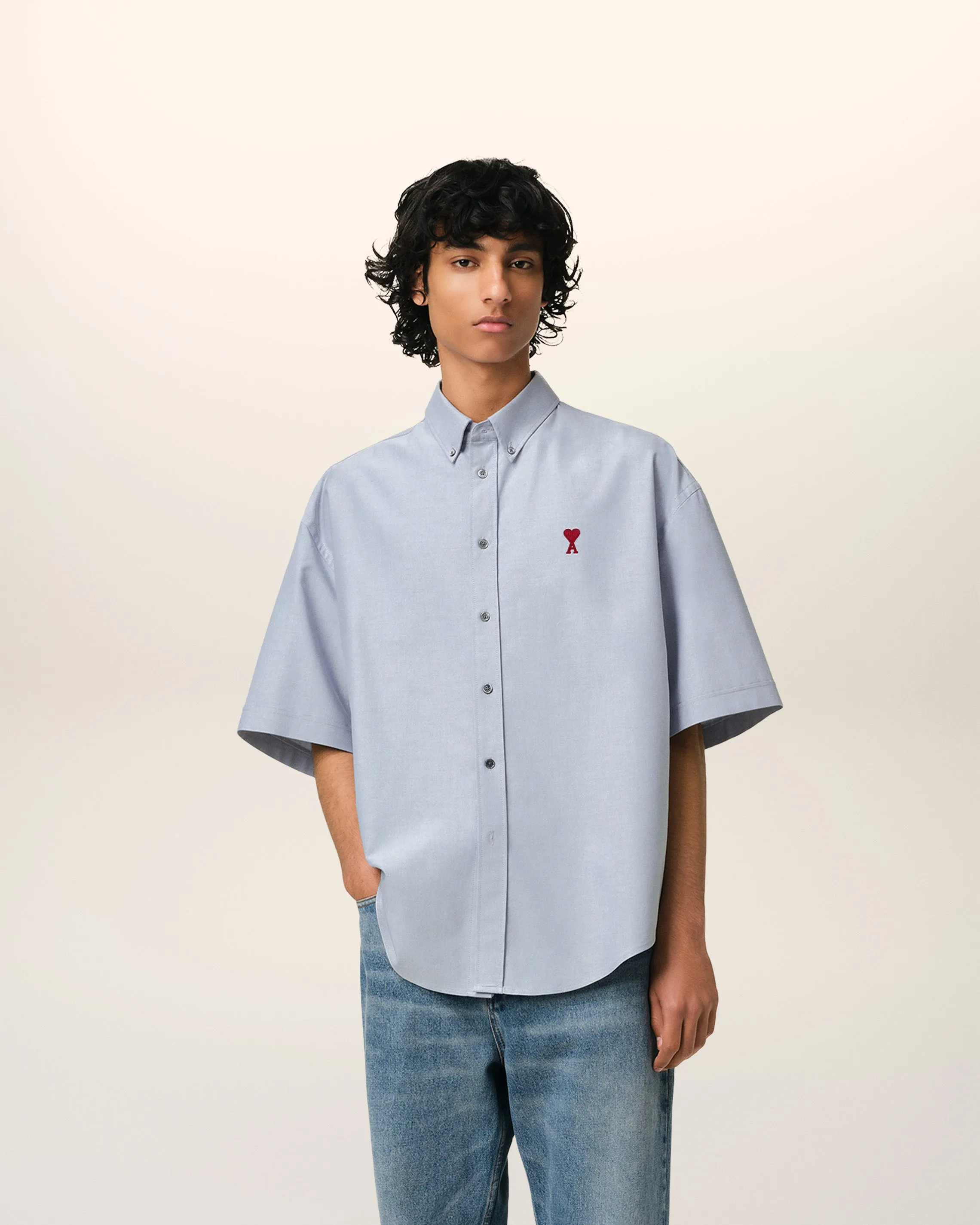 Chemise Bleue Coupe Boxy Manches Courtes En Coton sold by Ami