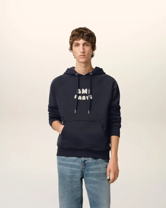 Hoodie Bleu Marine Patch Ami Paris En Coton sold by Ami