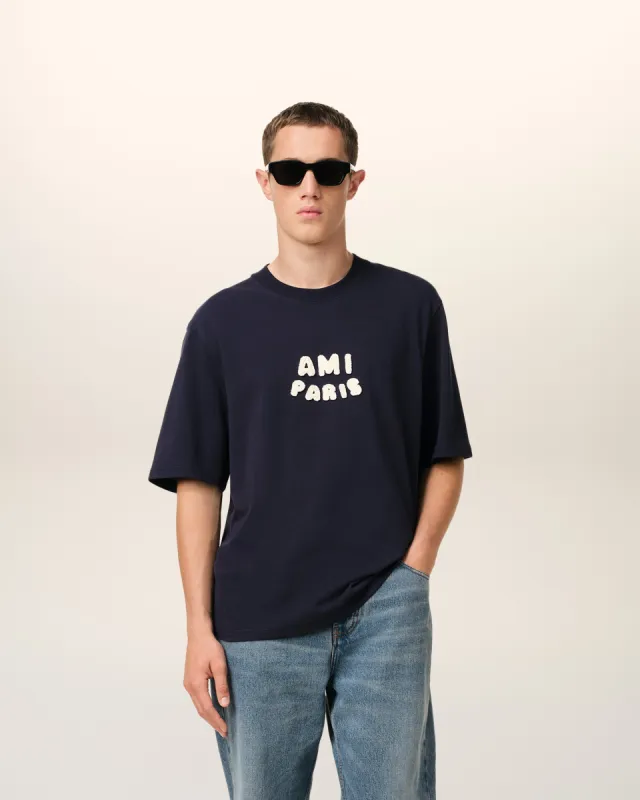 T-Shirt Bleu Marine Patch Ami Paris En Coton sold by Ami