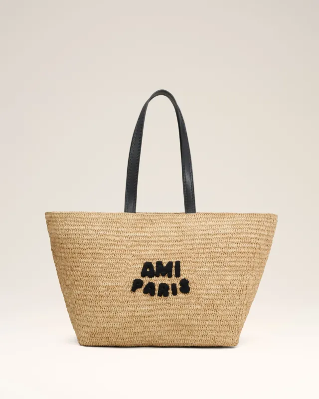 Cabas Beige Ami Paris En Raphia En Cuir made by Ami