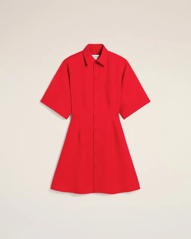 Robe Chemise Rouge Manches Courtes En Laine sold by Ami