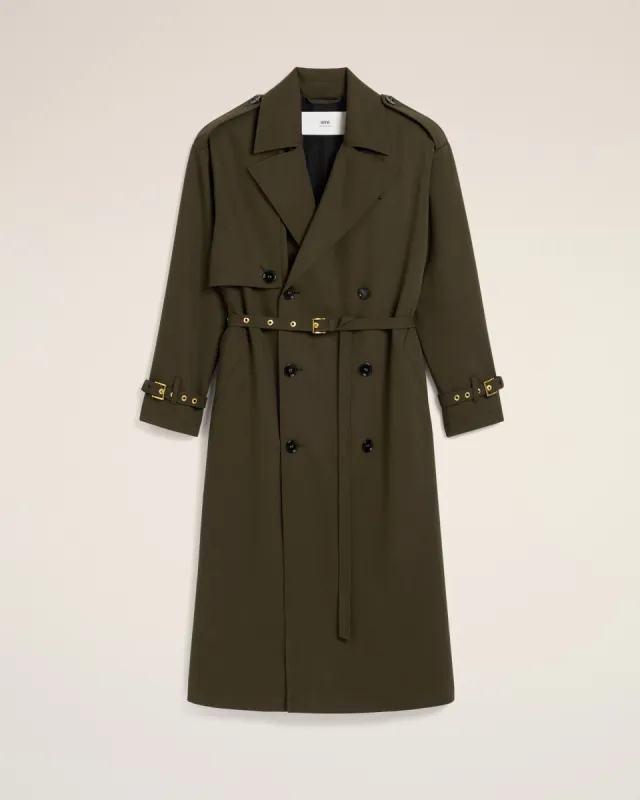 Trench Coat Vert En Laine made by Ami