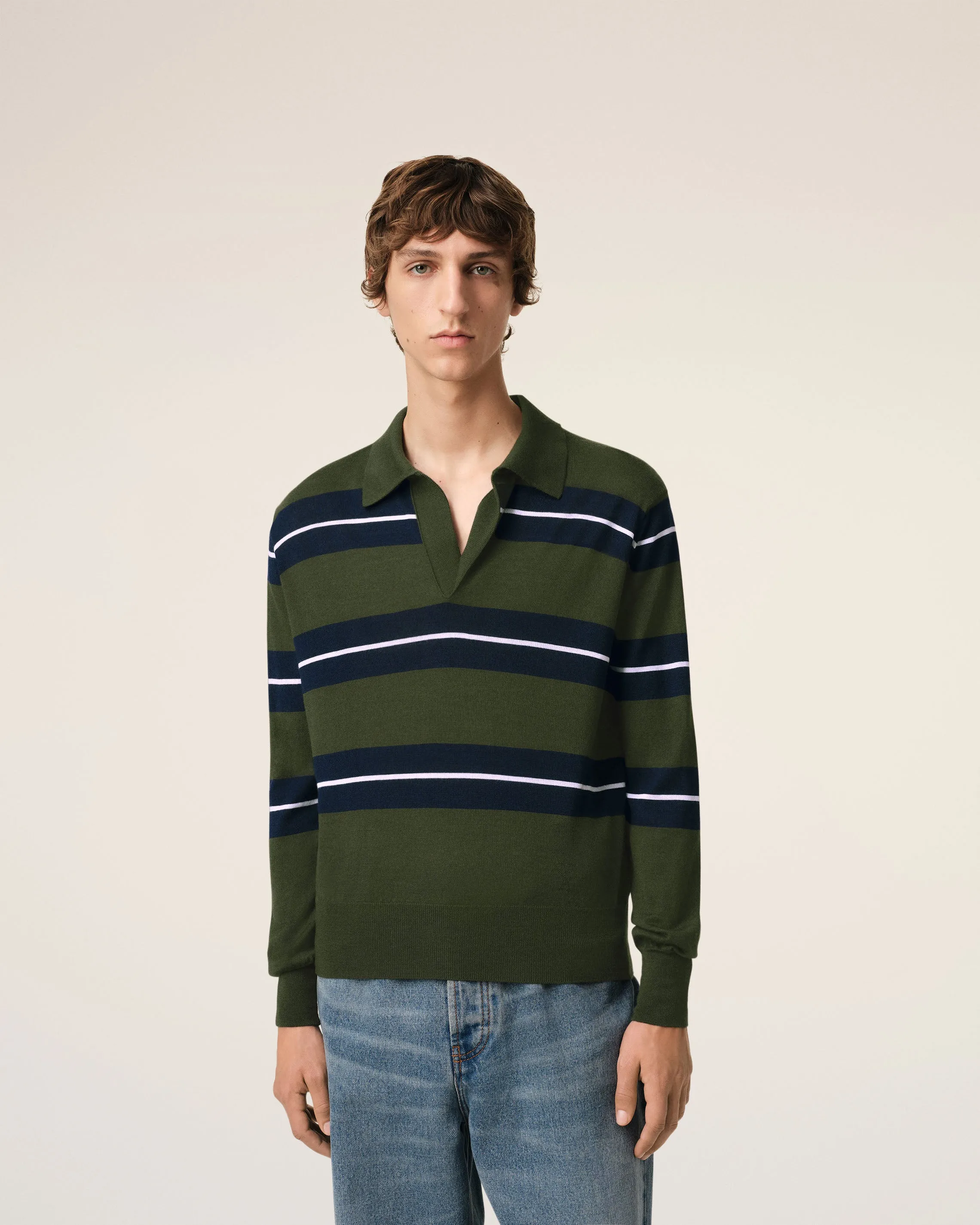 Polo Vert Rayé Ton Sur Ton En Laine Et Soie sold by Ami product image thumbnail 3