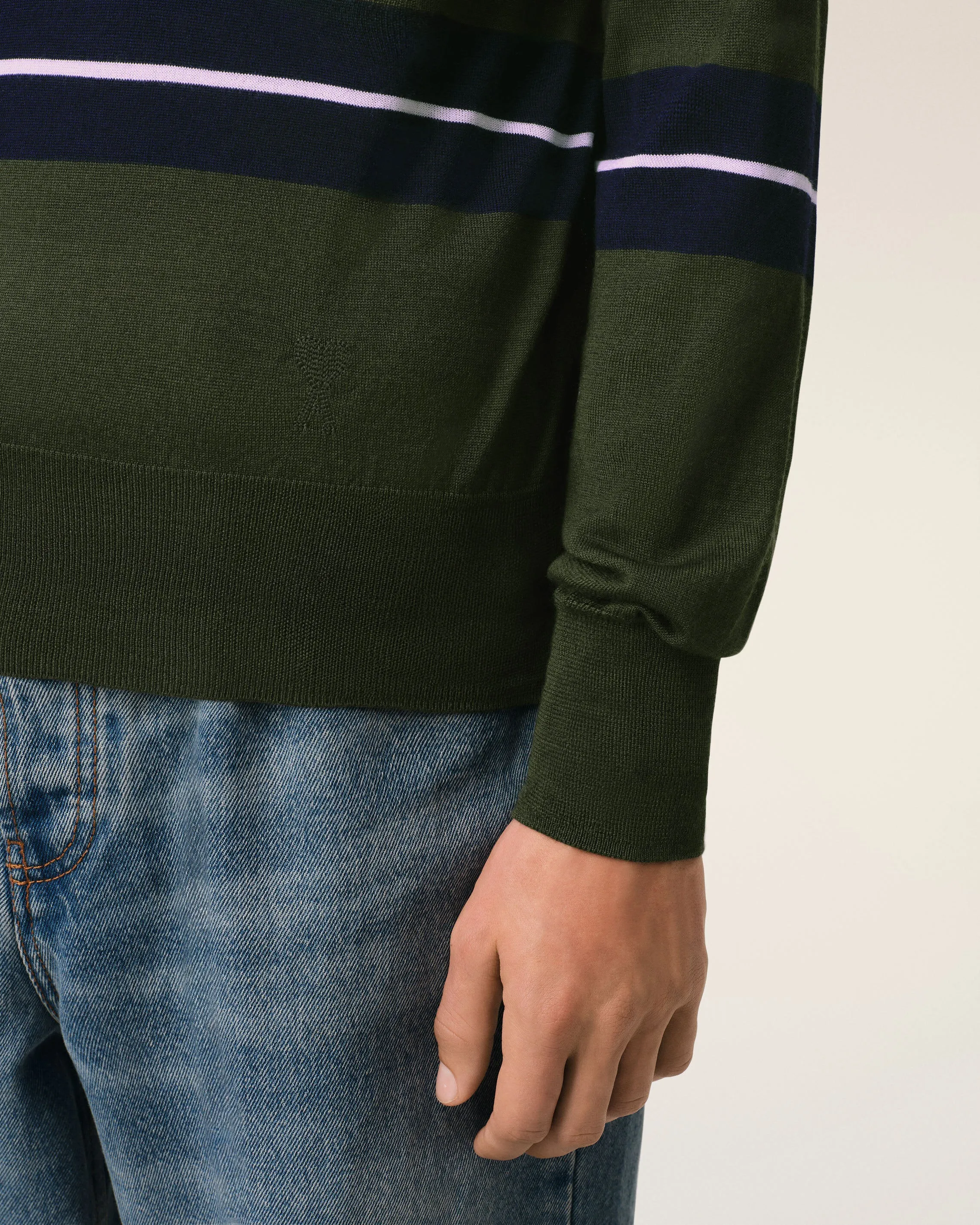 Polo Vert Rayé Ton Sur Ton En Laine Et Soie sold by Ami product image thumbnail 4