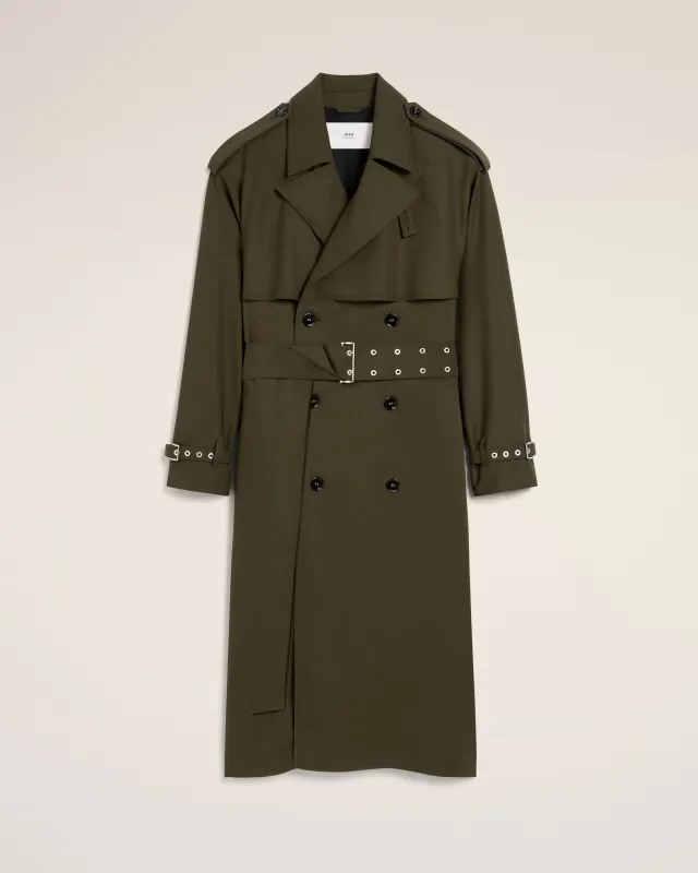 Trench Coat Vert En Laine sold by Ami