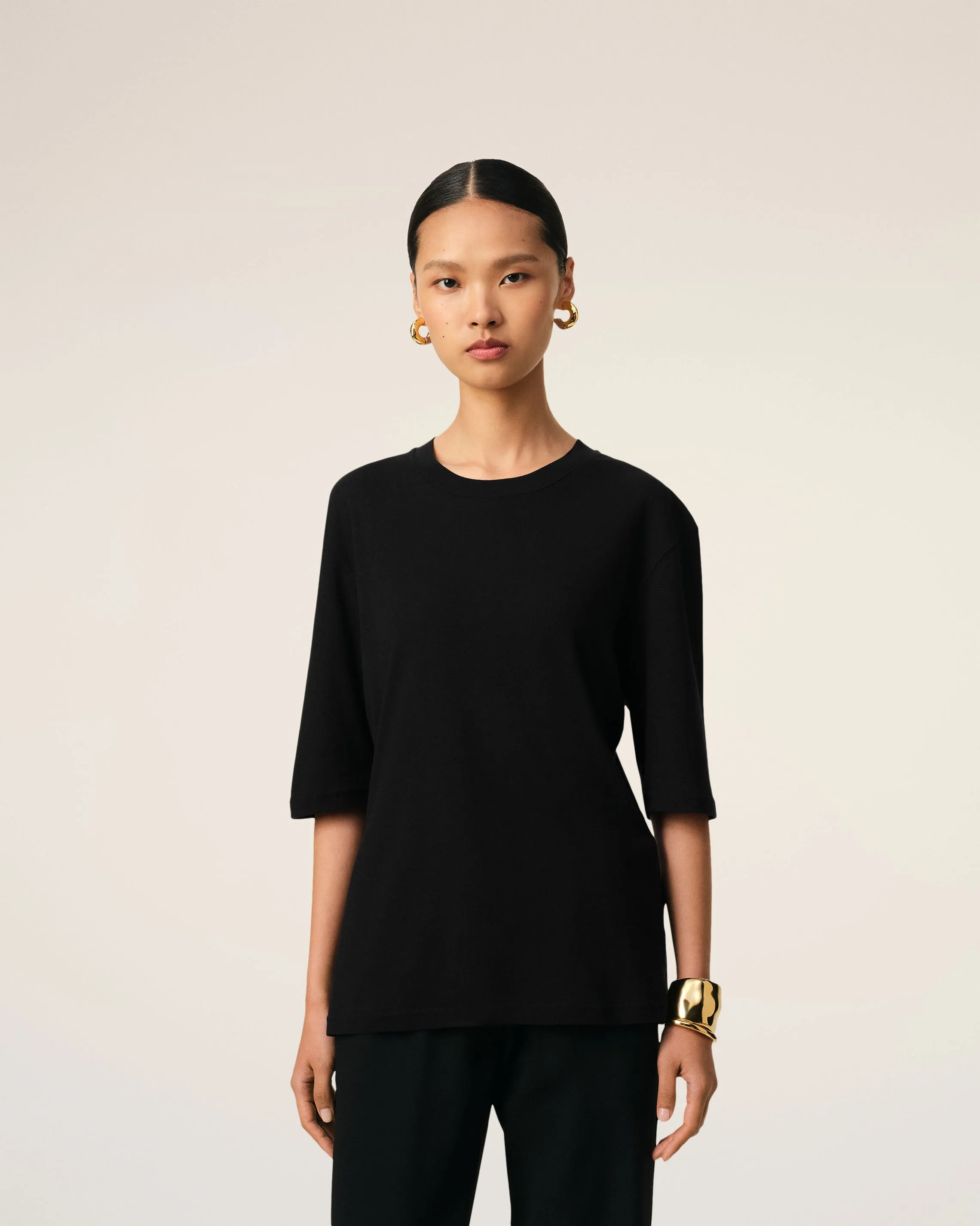 T-Shirt Noir Manches Courtes En Coton sold by Ami product image thumbnail 3