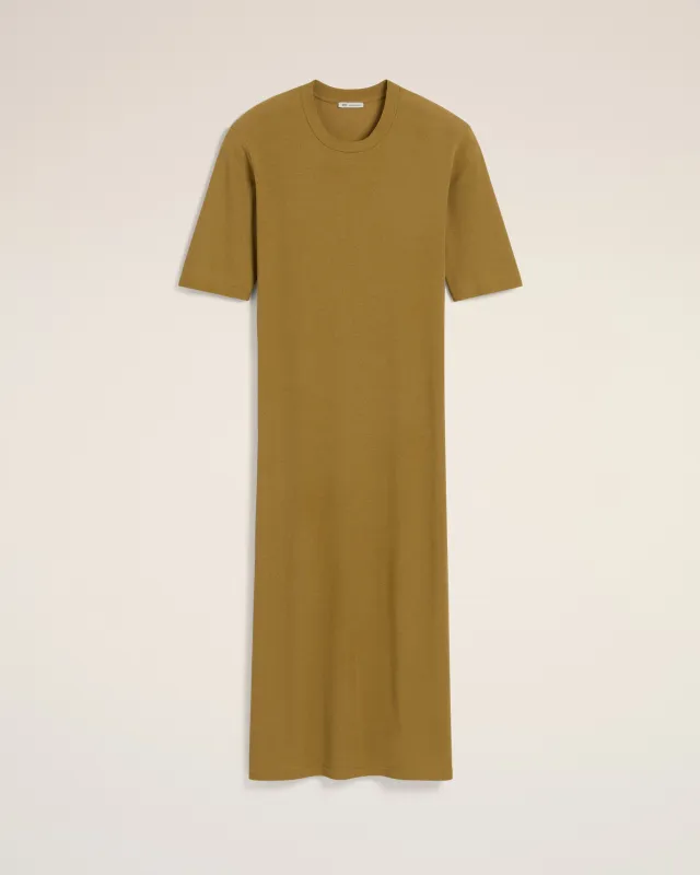 Robe Midi Moutarde Manches Courtes En Coton made by Ami
