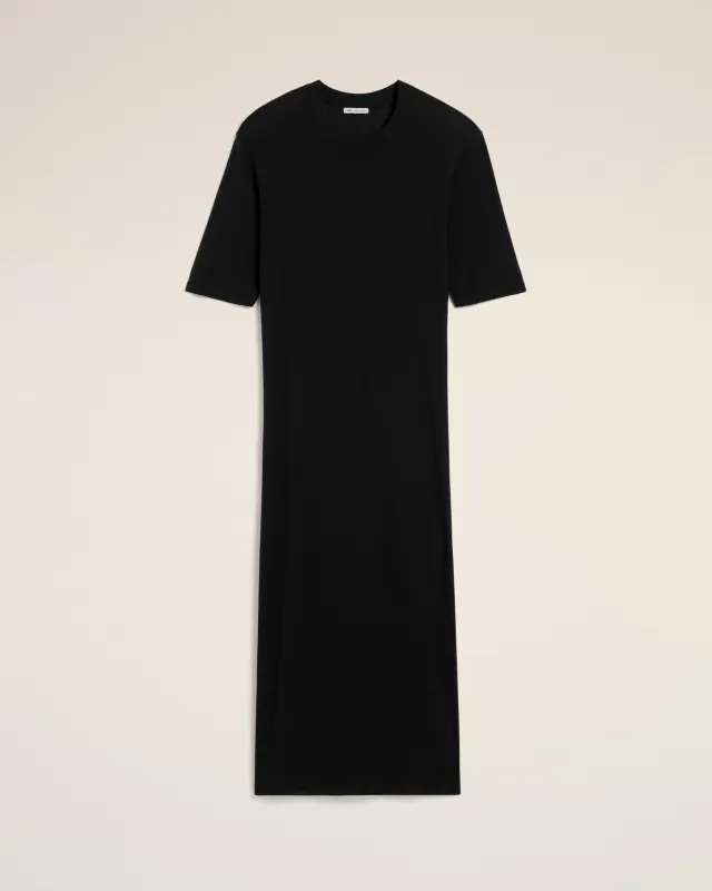 Robe Midi Noire Manches Courtes En Coton made by Ami