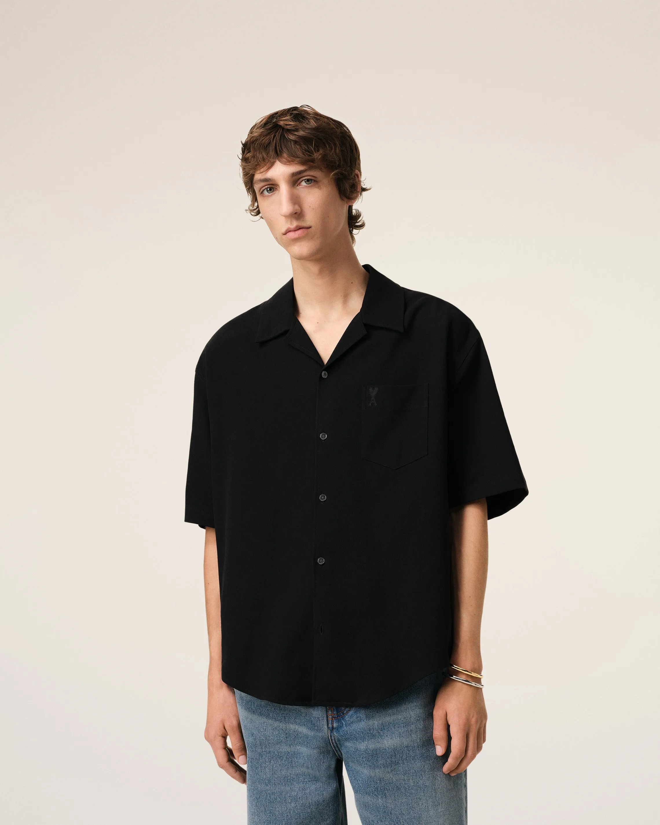 Chemise Noire Manches Courtes Col Requin En Coton sold by Ami product image thumbnail 3